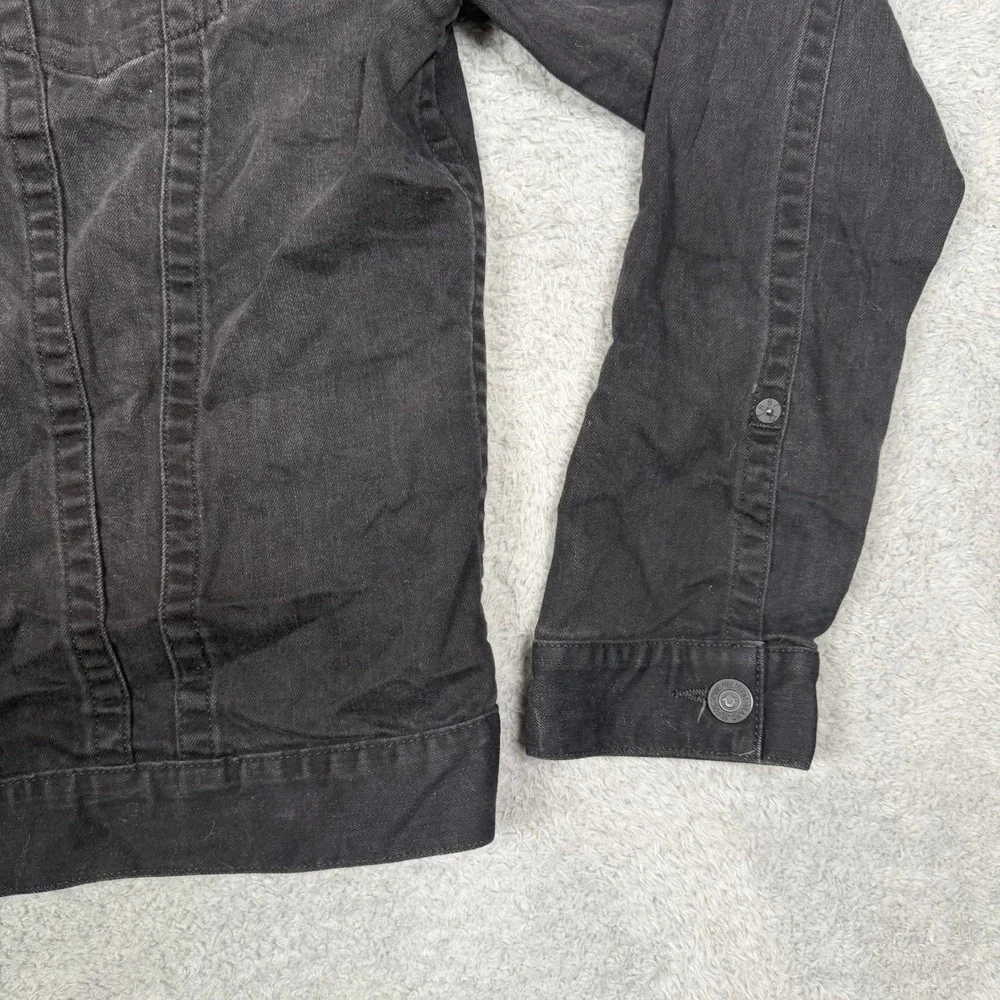 True Religion‎ Mens Black Denim Trucker Jacket XXL Horseshoe Stitching Y2K Moto